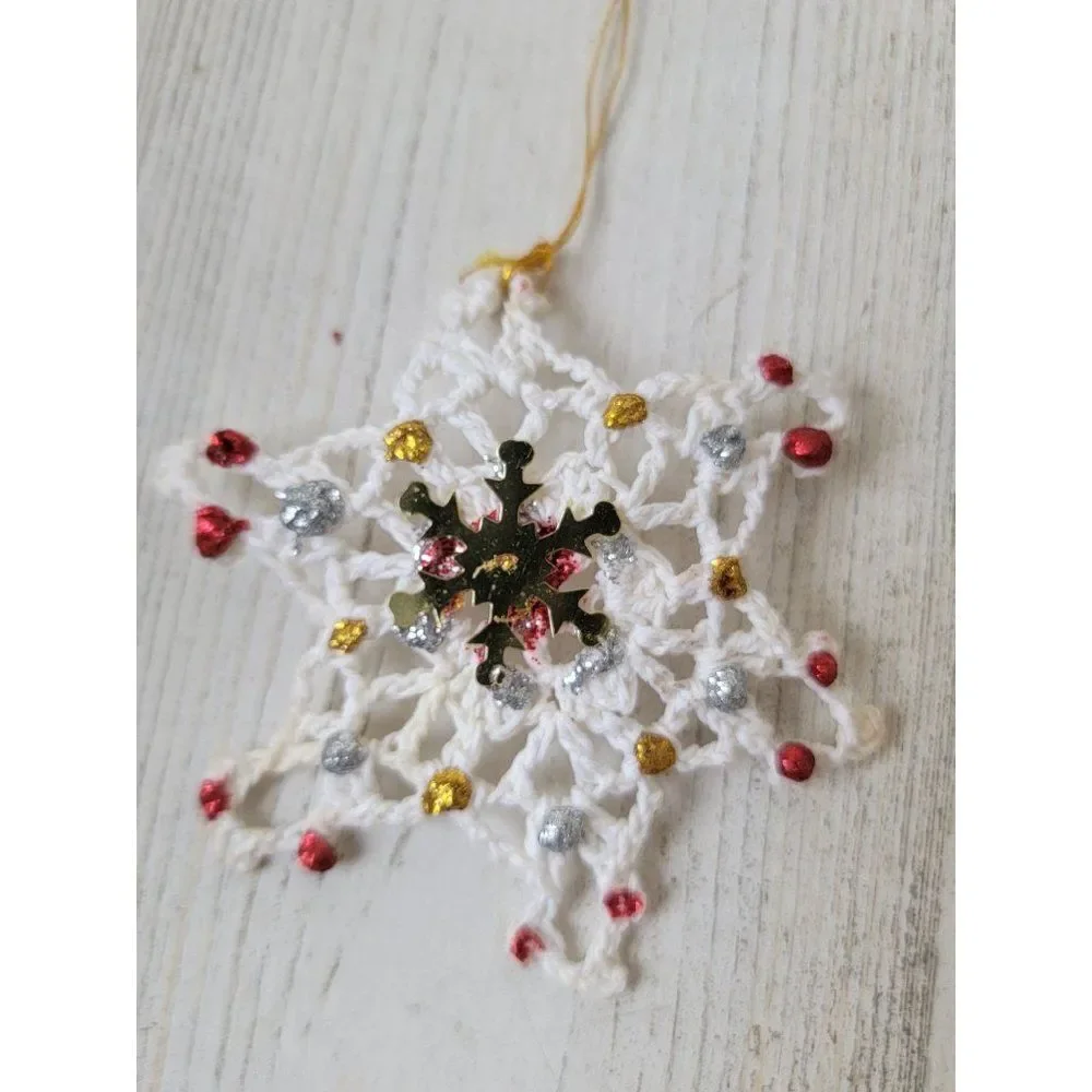 Handmade snowflake red gold glitter‎ ornament Xmas decor